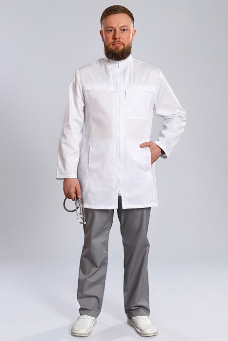 Doctorbig / Халат медицинский мужской (длинный рукав, на молнии, Satory) арт. 5-08-02-4. Фото �2