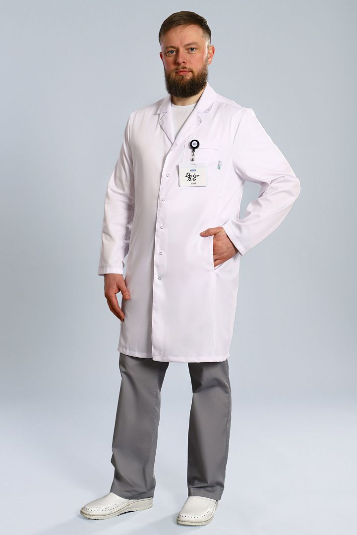 Doctorbig / Халат медицинский мужской (длинный рукав, на кнопках) арт .