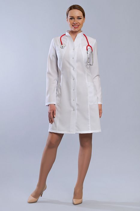 Doctorbig / Халат медицинский женский (длинный рукав, на кнопках, Streich) арт. 2-02-03-4