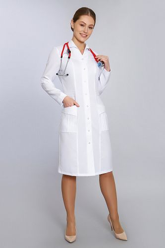 Doctorbig / Халат медицинский женский (длинный рукав, на кнопках, Streich) арт. 2-67-03-4
