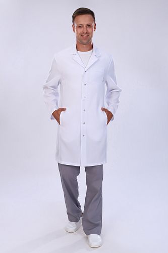 Doctor Big / Халат медицинский мужской (длинный рукав, на кнопках, Streich) арт. 5-10.2-03-4